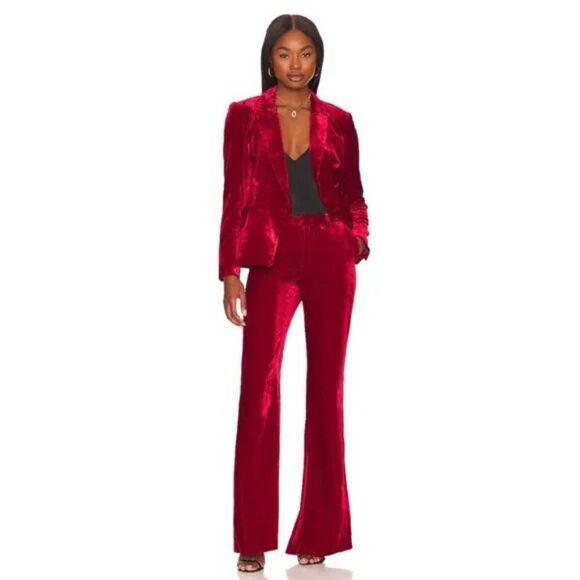 NWT L'AGENCE Kenzie Red Crushed Velvet Double Breasted Blazer Jacket - Picture 6 of 15